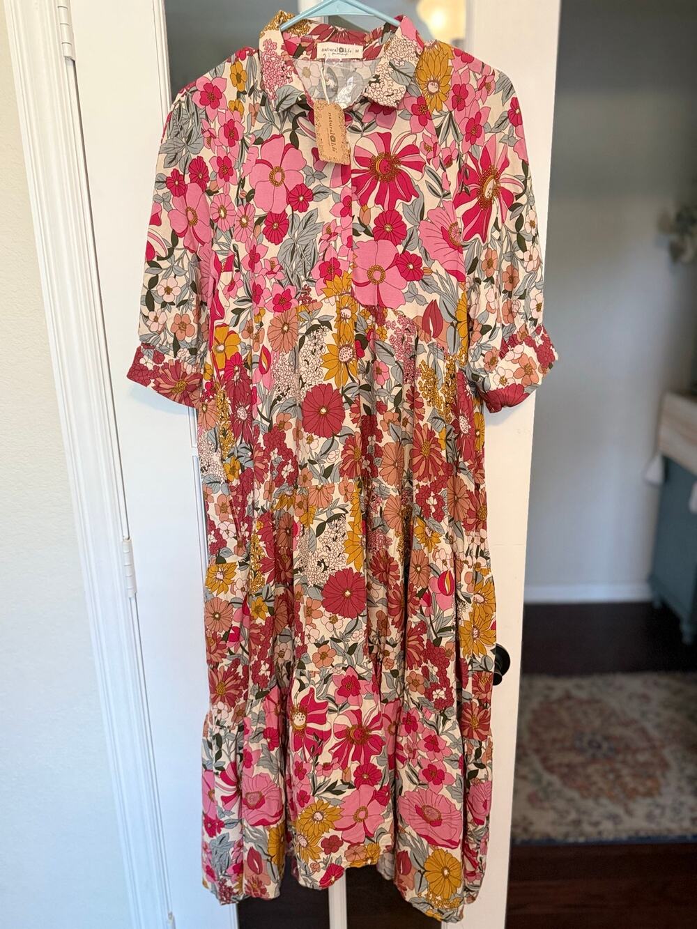 NWT Natural Life Rebecca Midi Dress Vintage Floral Pink Size M